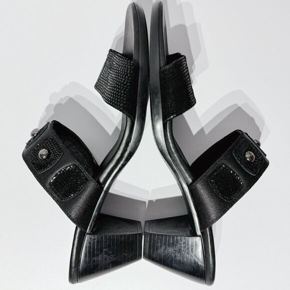 MUNRO AMERICAN Black Snakeskin Style Leather Heeled Slide Sandals Women Size 8N - Picture 11 of 14